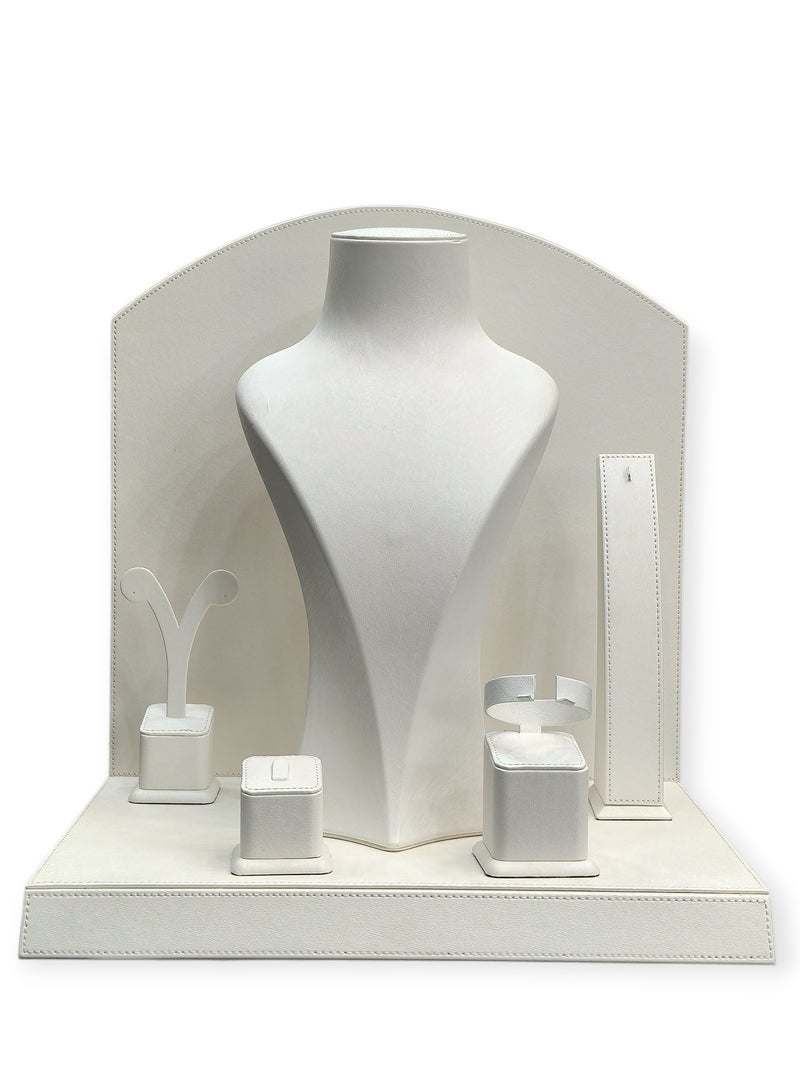 Al Seraj Premium Jewelry Set Display Stand with Background & Base | Luxury White Rexine Leather Display for Ring, Earring, Bangle, Bracelet & Necklace | Made in Dubai UAE | Jewelry Shop & Showroom Display - Image 1